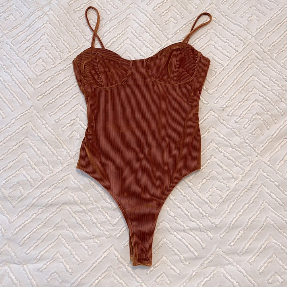 Corduroy spaghetti strap bodysuit